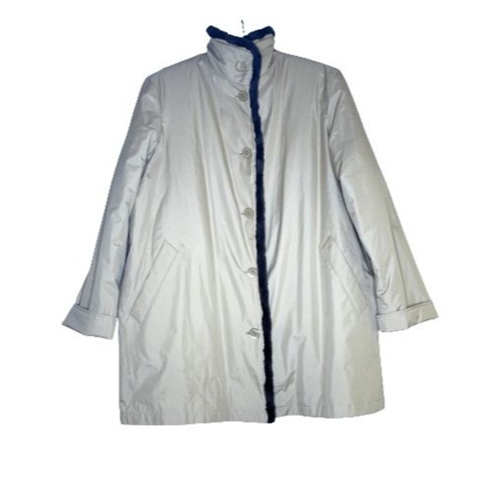 Ensign Rain Jacket Womens L Beige Faux Fur Trim & Button Liner  Pockets TB Cuff